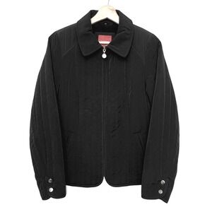 Esprit Black Quilted Jacket Womens‎ Medium Full Zip Faux Fur Fleeced Lined Coat